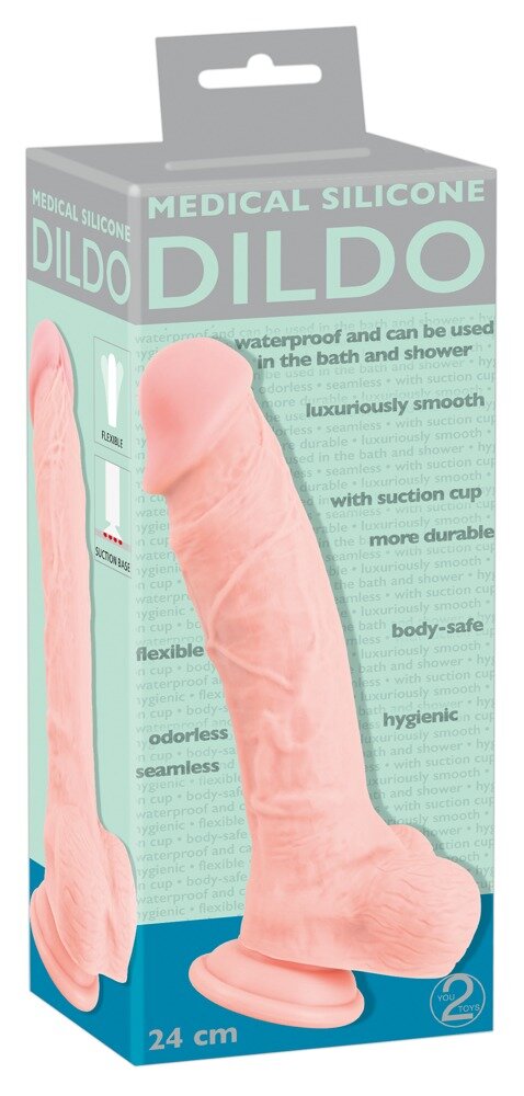 Naturdildo Medical Silicone Dildo, 24 cm, med sugekop