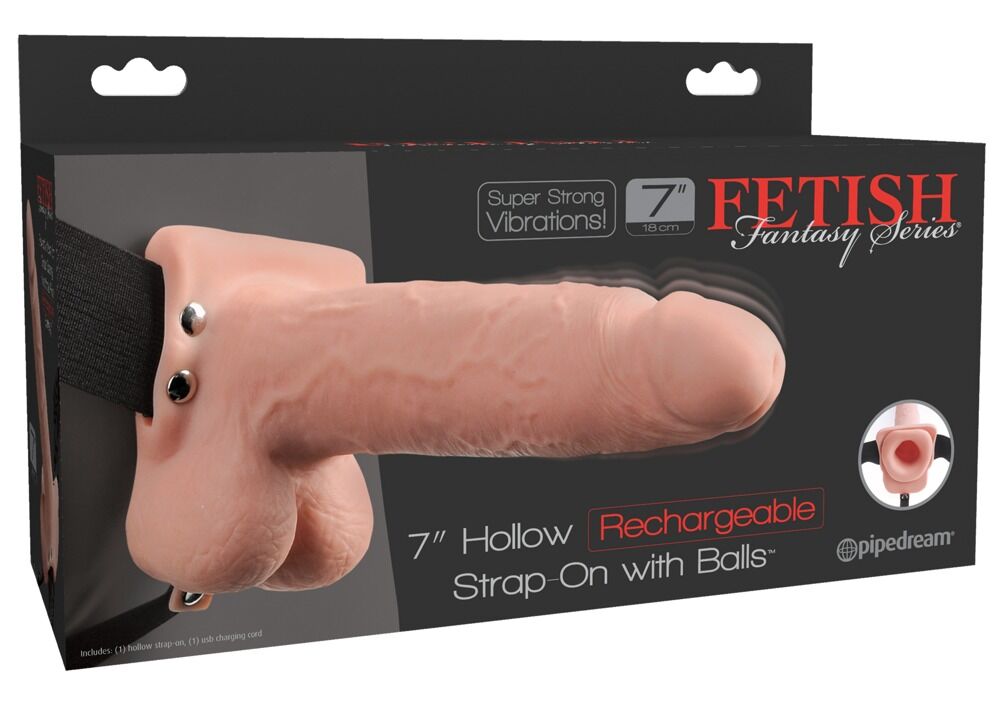 7“ Hollow Rechargeable Strap-on with Balls