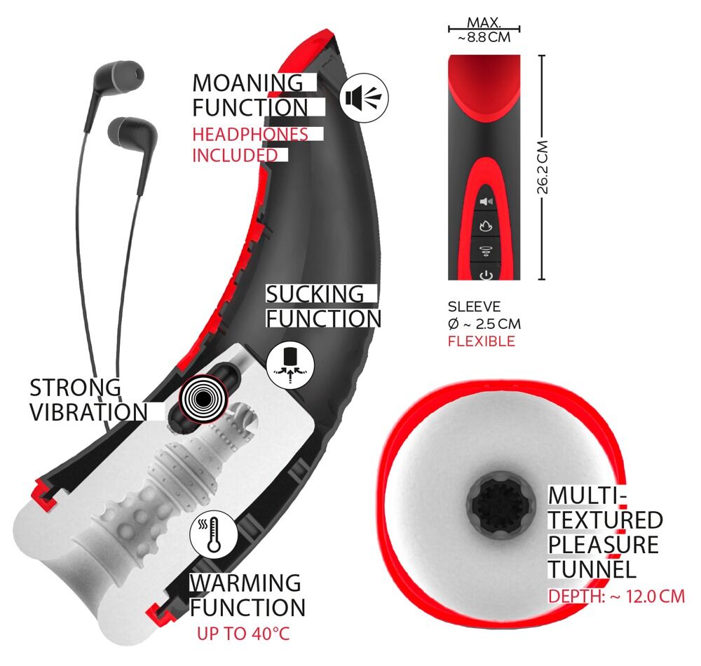 "Masturbator 03"  med vibrationer, suge- og varmefunktion