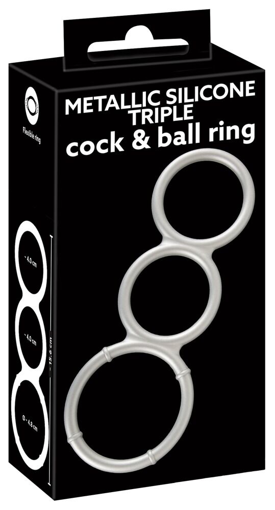 Metallic Silicone Triple cock and ball ring