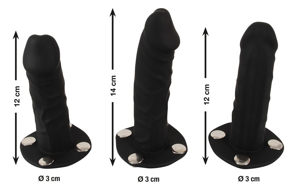 Strap-on g-streng plus 3 aftagelige silikone-dildoer