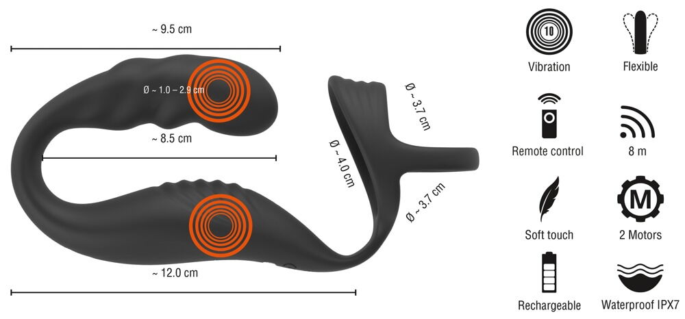 Prostata-vibrator med perineum-vibrator og penis/testikel-ring