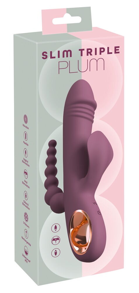 Rabbitvibrator "Slim Triple Plum" med anal stimulator