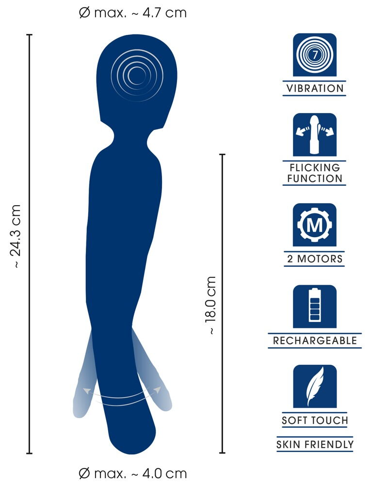 Massagestav "2in1 Wand with Flicking Tongue", kan bruges på begge sider