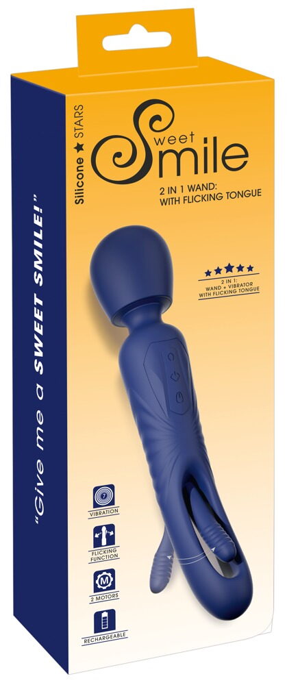 Massagestav "2in1 Wand with Flicking Tongue", kan bruges på begge sider